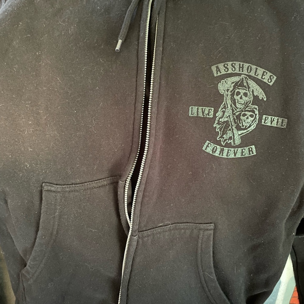 Edgy Black Graphic Zip-Up Hoodie
